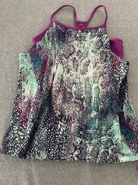 Fabletics Norwalk Active‎ Tank XS Small Purple Teal Animal Sports Top Sports Bra
